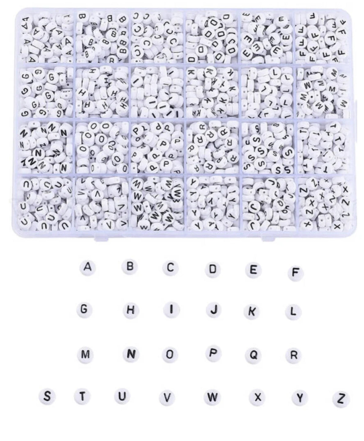 Letter beads box black and white