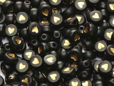 gold black heart beads 10pcs