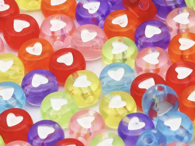 multi color hearts beads transparent 10pcs