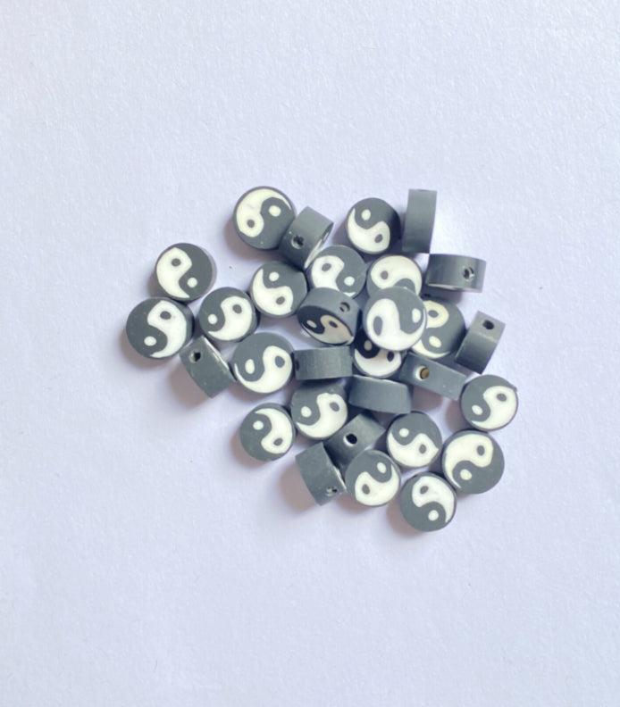 yingyang beads black white polymer 1pc