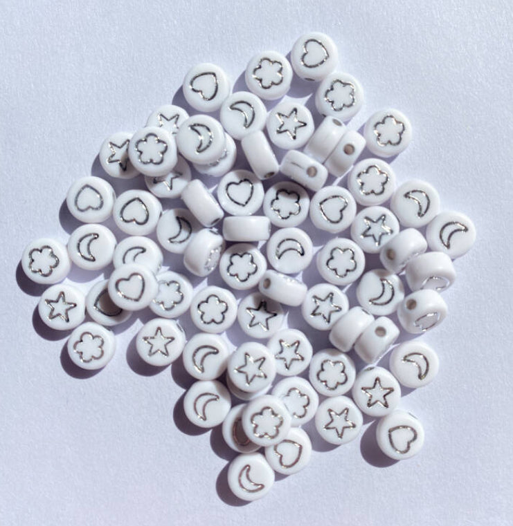 white silver figurine beads 10pcs