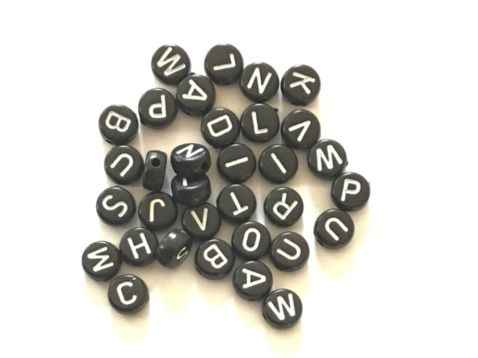 letter beads black 10pcs