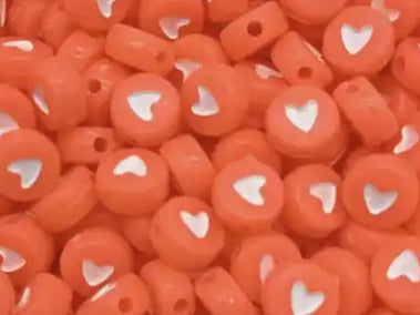 bright orange heart beads 10pcs