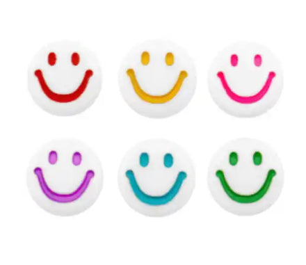 smiley kralen wit multi color 10st